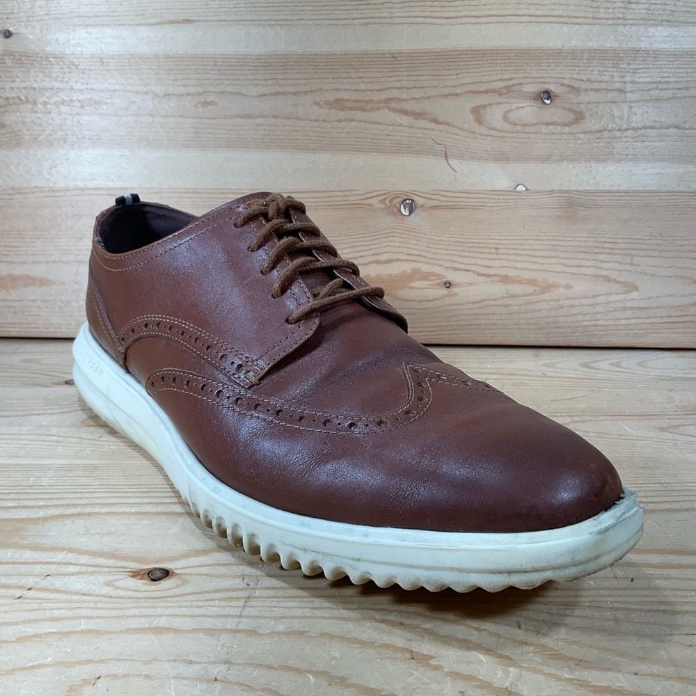 Cole Haan Grand+ Wingtip Oxford Shoes Mens 12 M Brown British Tan Leather C36939